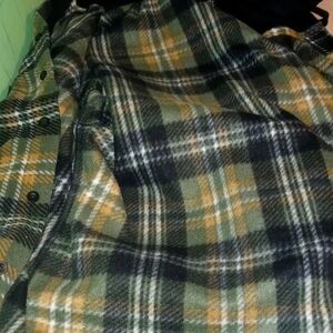 Vintage patterned oversized button up w/hood